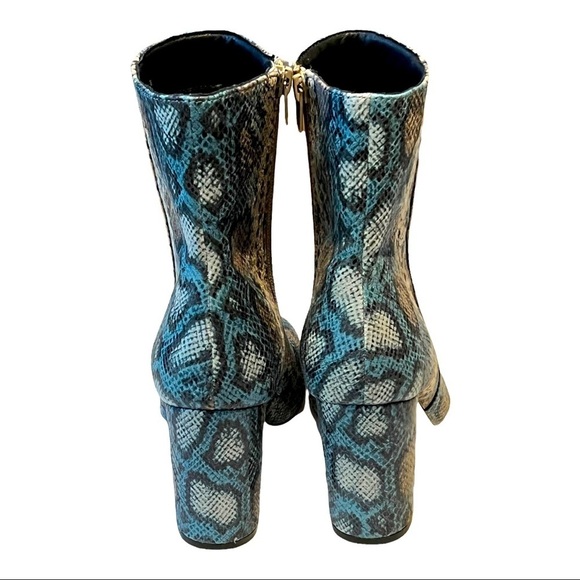 Chinese Laundry Koraline Snake Print Ankle Boot Turquoise Tan Faux Leather Heel - Picture 4 of 8